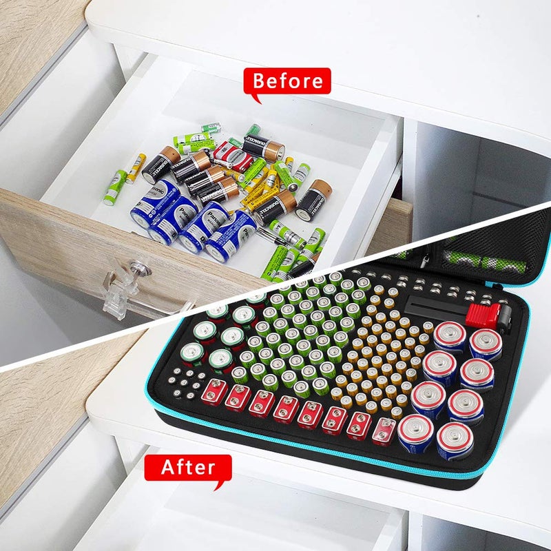 PAIYULE Battery Organizer Storage Case Box with Tester Checker, 220+ Batteries Holder Bag fits for AA AAA AAAA 9V C D Lithium 3V LR44 1.5V CR1632 CR2032 Home Garage Container - Image 5